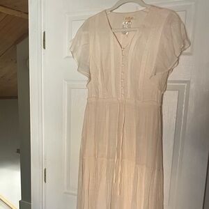 Listicle Cream Tiered Maxi Dress with Button Front